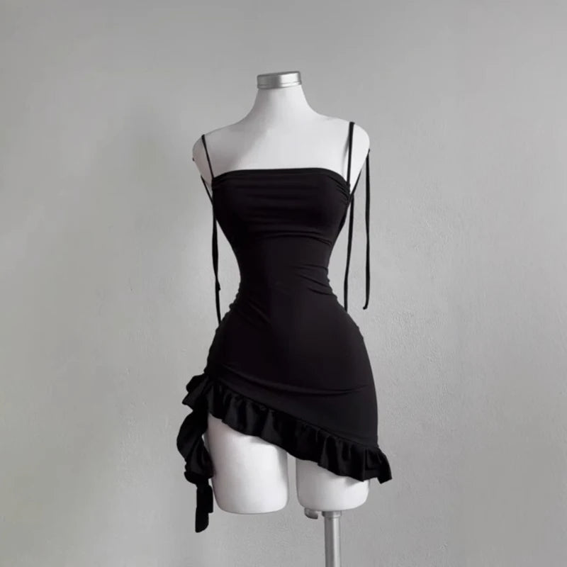 2025 America Lace Up Bodycon Dresses High Street Party Club Black Dress