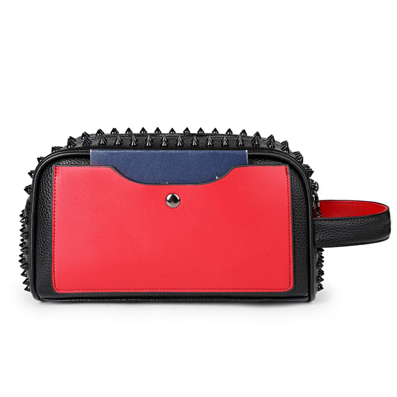 Fashion Rivet Design Men Bag High Quality PU Leather Clutch Bags