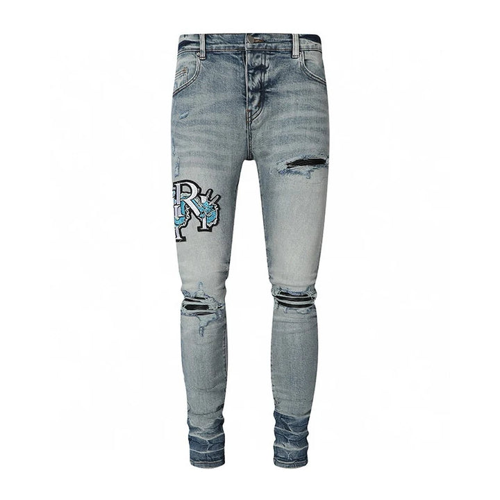 Amiri New Jeans Men's Light Blue Jeans High Street Hip Hop Pants