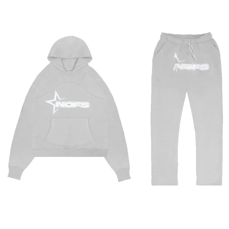 Fashionable Casual Gothic Punk Rock Streetwear Hoodie Set High Street Style Sweatshirt Outfit
