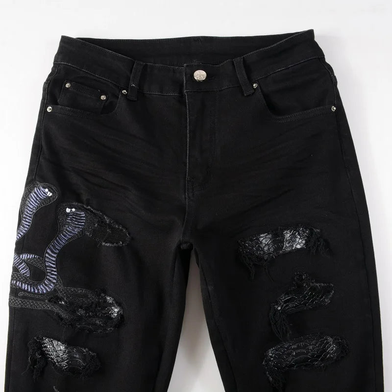 Men Designer Amiri Snake Jeans Skinny Stretch Denim Pants