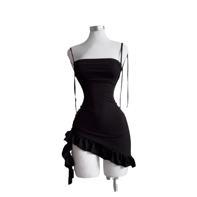 2025 America Lace Up Bodycon Dresses High Street Party Club Black Dress