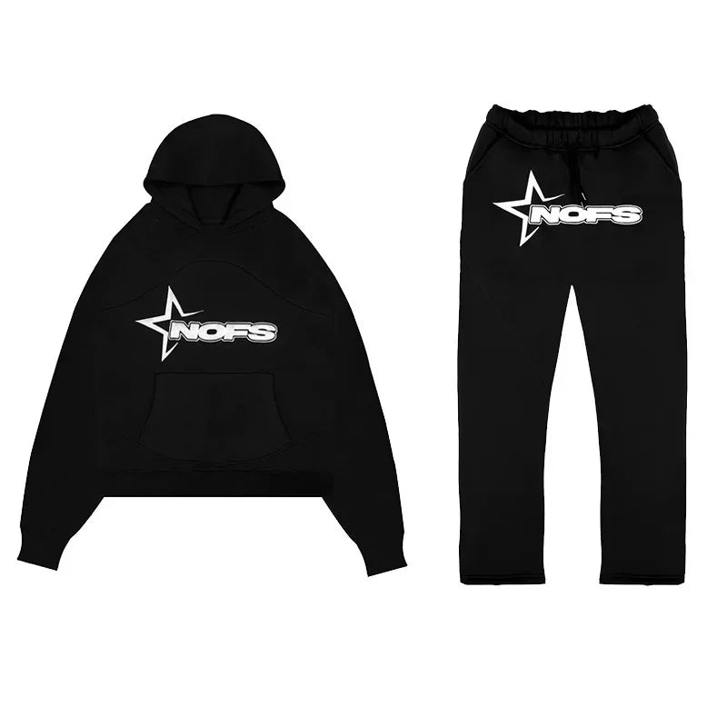 Fashionable Casual Gothic Punk Rock Streetwear Hoodie Set High Street Style Sweatshirt Outfit