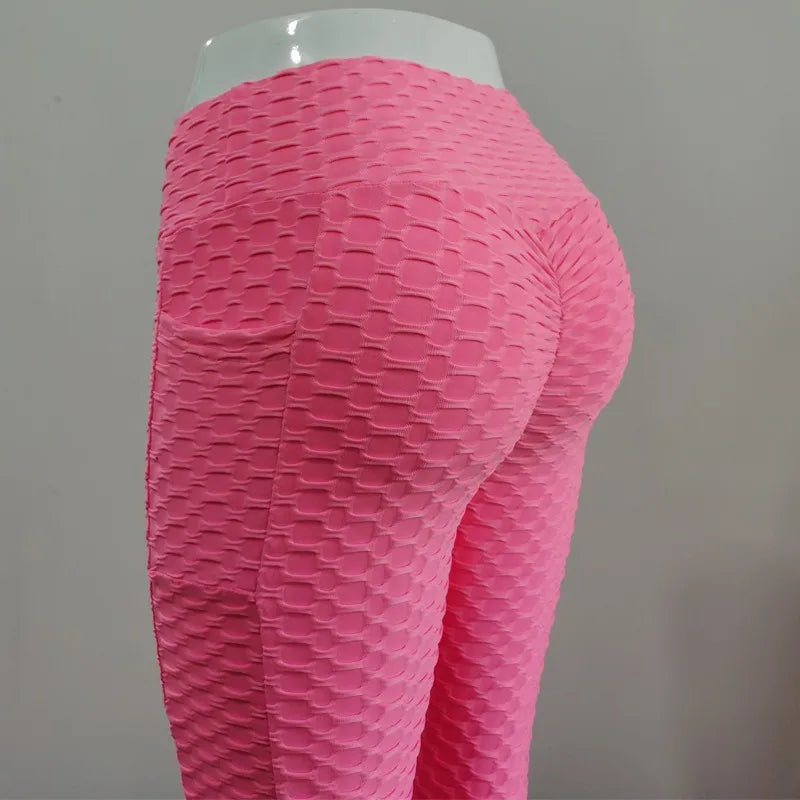 Women Fashion Pocket Bubble Pants Stretchy Slim Leggings Gym Running