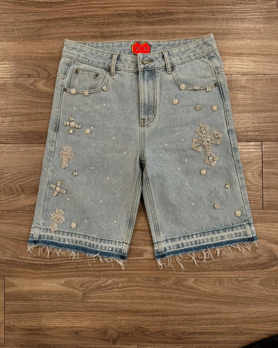Diamond Denim Shorts American Retro Streetwear Hip Hop Men