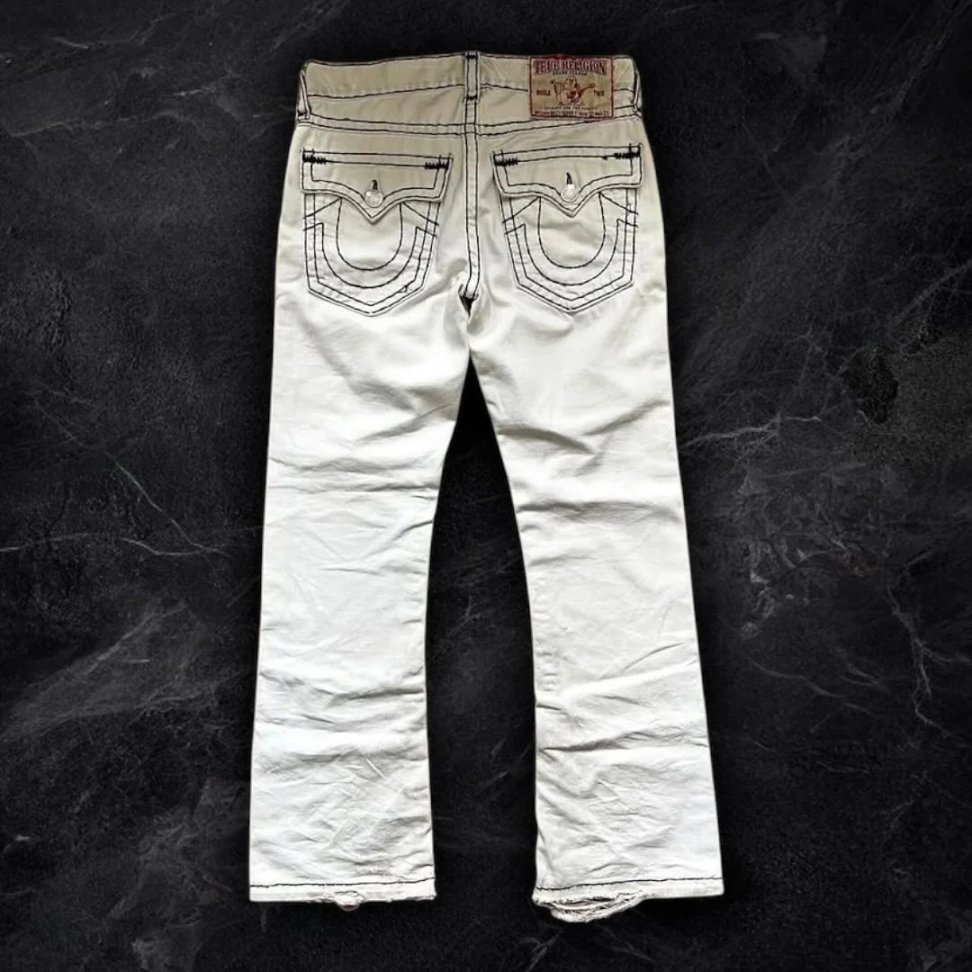 True Religion Men and Women Streetwear Pants Hip Hop Casual High Waisted Denim Trousers