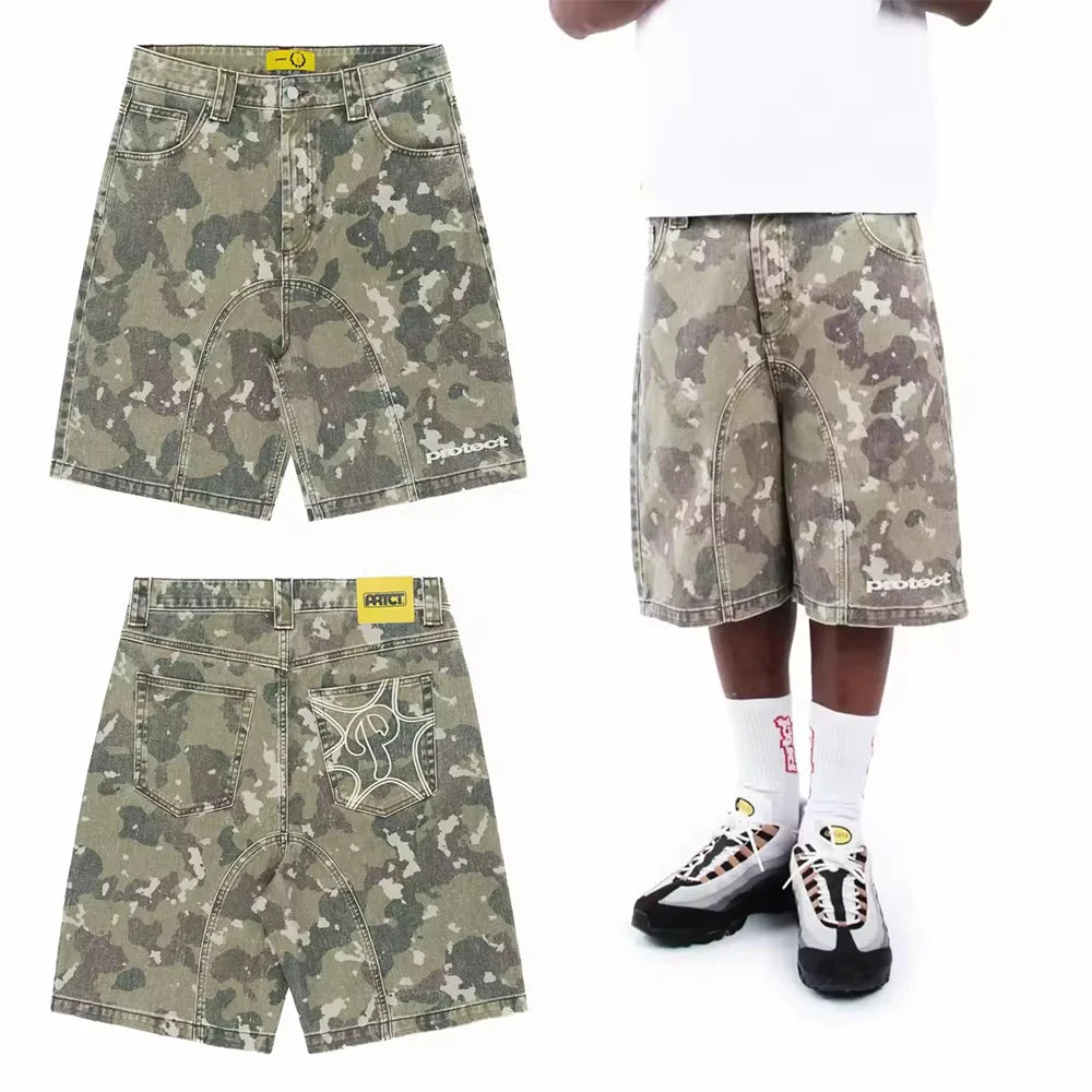 American Retro Camouflage Denim Shorts