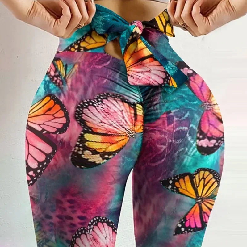 Yoga Pants Bow Bandage Tights Women Butt Lift Exercise Fitness Yoga Legging