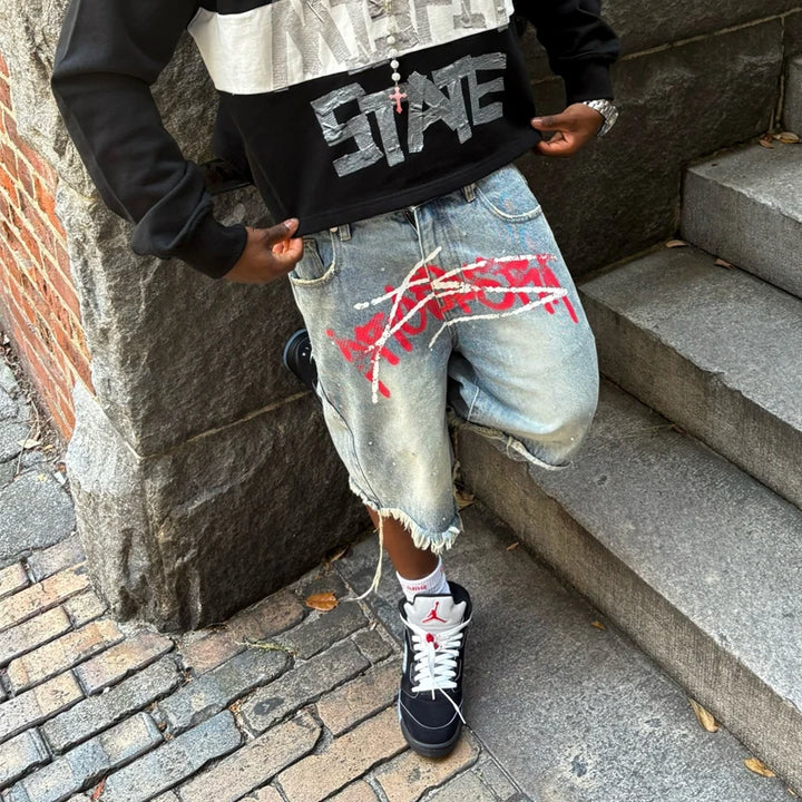 Denim Shorts Men Trend Retro Hip Hop Streetwear Pants