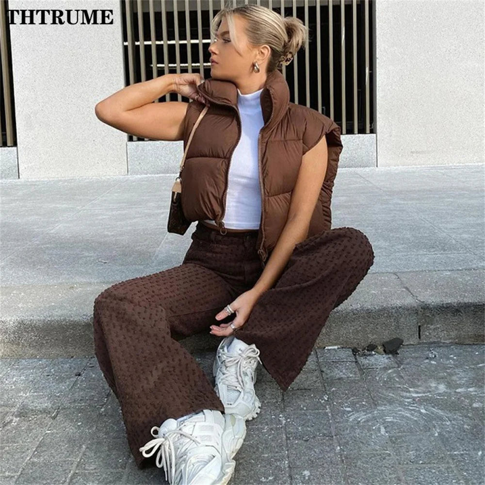 Elegant Quilted Chic Jackets Casual Office Lady Vest