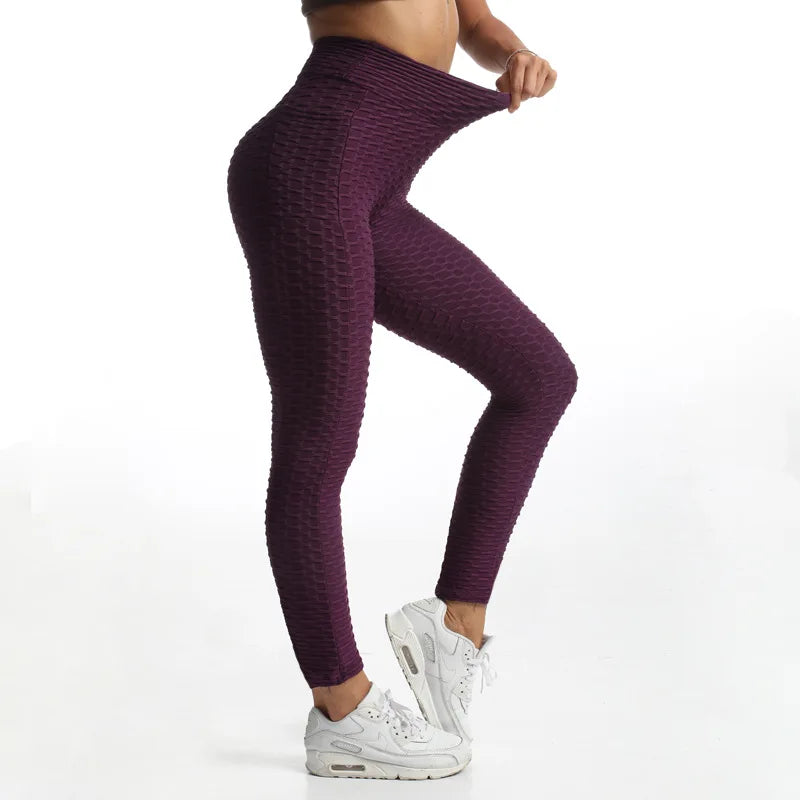 Women Fashion Pocket Bubble Pants Stretchy Slim Leggings Gym Running