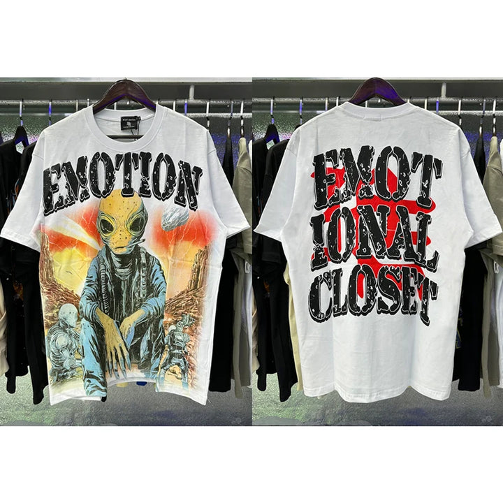 New Summer MIXED EMOTION T-Shirt Men's Streetwear Loose Oversized Top