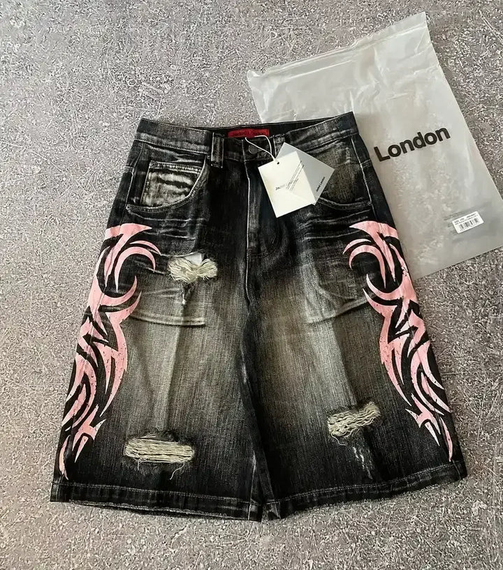 Denim Shorts of Men Street Hiphop High Waited Jeans Shorts Casual