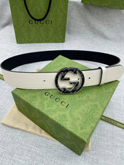 GUCCI Embellished coated-canvas and leather belt 'Cream'