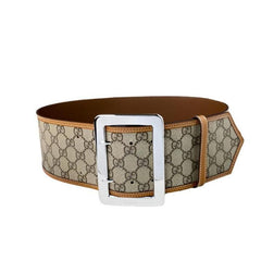 GUCCI Embellished coated-canvas and leather Women belt 'Beige'