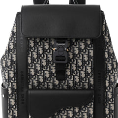 Christian Dior Oblique Jacquard Grained Calfskin Saddle Backpack With Flap